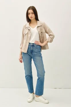 Angela Long Sleeve Drawstring Utility Jacket Taupe Beige