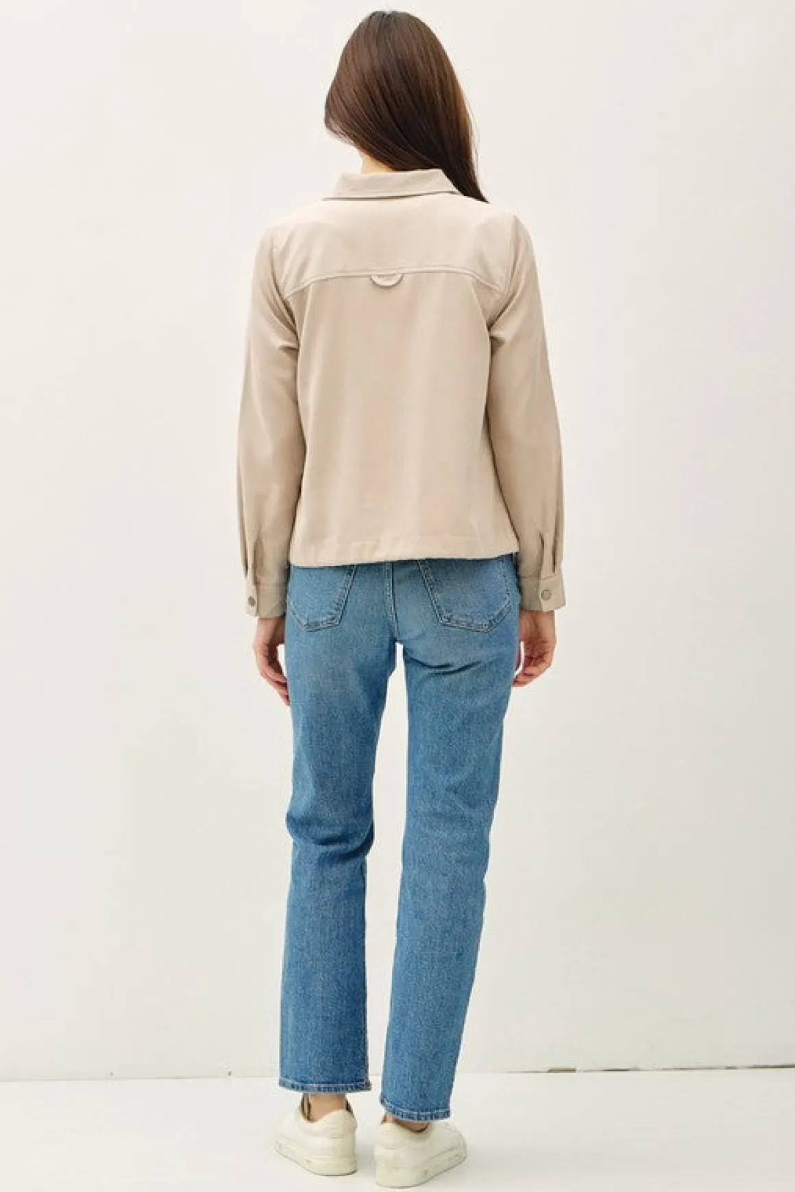 Angela Long Sleeve Drawstring Utility Jacket Taupe Beige