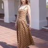 Angelina Sleeveless Polka Dot Print Maxi Dress Taupe