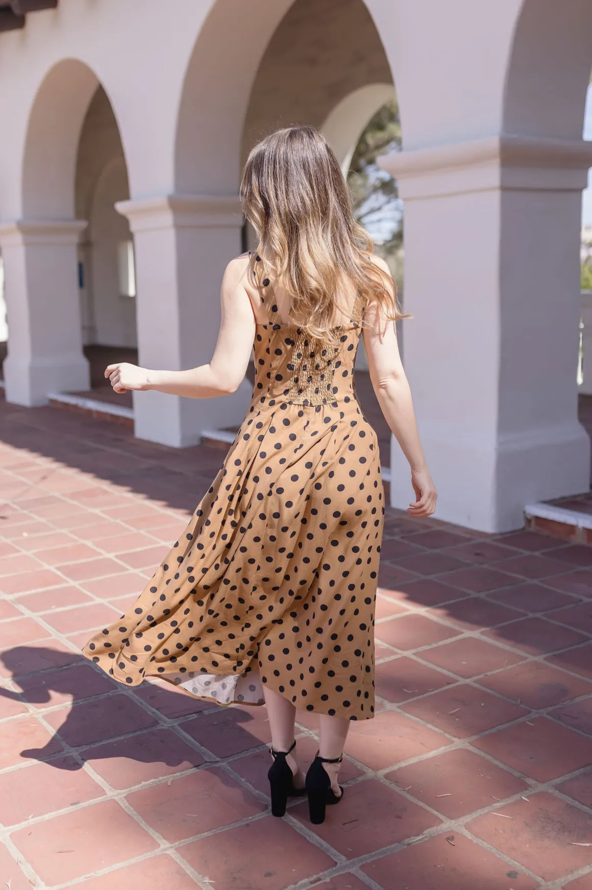 Angelina Sleeveless Polka Dot Print Maxi Dress Taupe