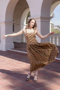 Angelina Sleeveless Polka Dot Print Maxi Dress Taupe