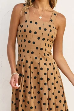 Angelina Sleeveless Polka Dot Print Maxi Dress Taupe