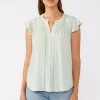 Angie Short Flutter Sleeve Button Down Embroidered Top Mint