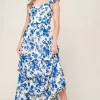 Annalise Ruffle Sleeve Floral Print Tiered Maxi Dress Blue