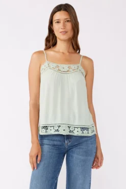 Anne Sleeveless Floral Lace Trim Top Mint