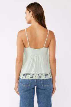 Anne Sleeveless Floral Lace Trim Top Mint