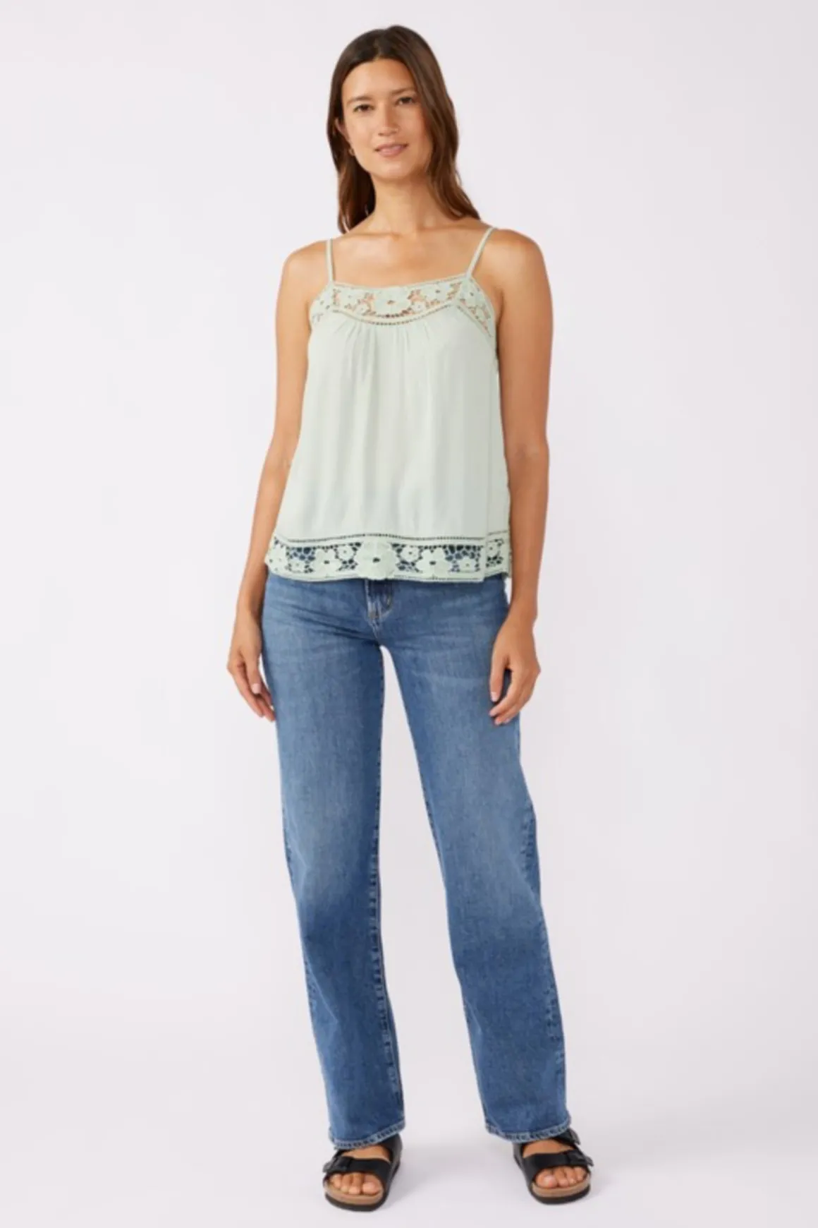 Anne Sleeveless Floral Lace Trim Top Mint