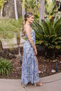 Annie Sleeveless Paisley Print Drop Waist Maxi Dress Blue