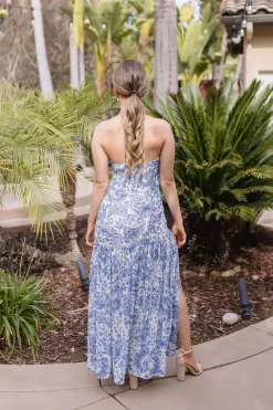 Annie Sleeveless Paisley Print Drop Waist Maxi Dress Blue