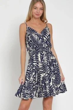 April Sleeveless Tropical Print Mini Dress Navy
