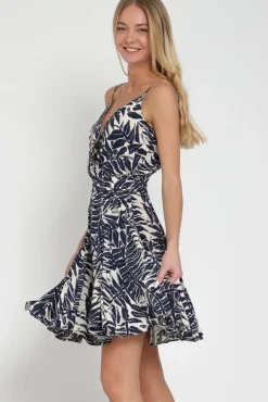 April Sleeveless Tropical Print Mini Dress Navy
