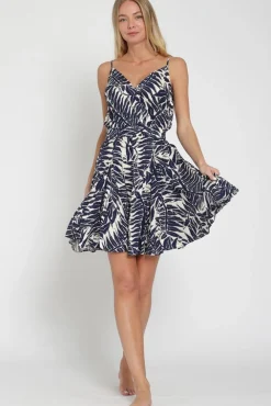 April Sleeveless Tropical Print Mini Dress Navy