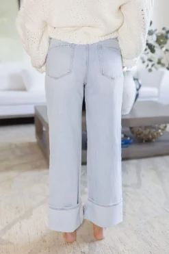 Ariana High Rise Cuffed Wide Leg Jeans Light Wash