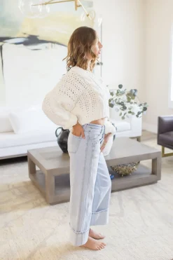 Ariana High Rise Cuffed Wide Leg Jeans Light Wash