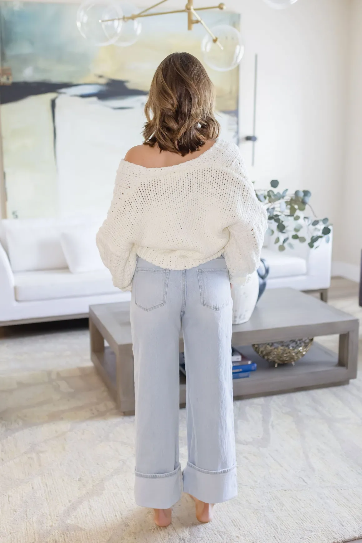 Ariana High Rise Cuffed Wide Leg Jeans Light Wash