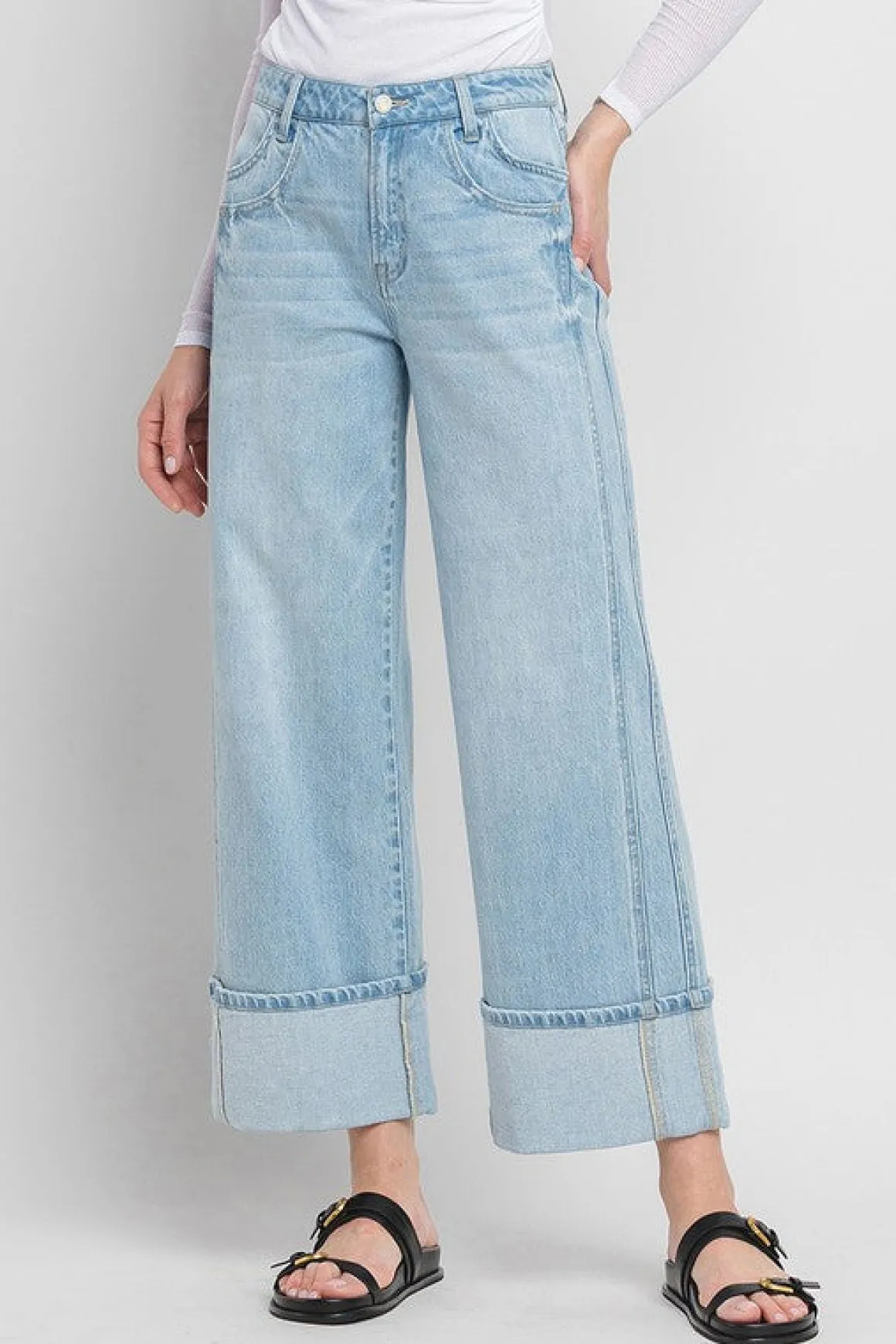 Ariana High Rise Cuffed Wide Leg Jeans Light Wash