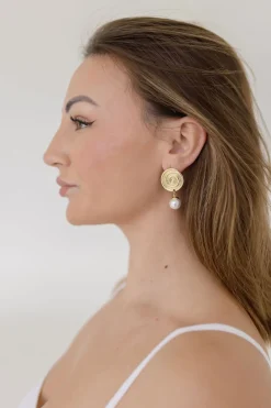 Ariel Round Layered Pearl Drop Earrings Gold