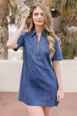 Arlene Short Sleeve Denim Mini Dress Dark Wash