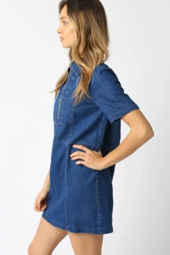 Arlene Short Sleeve Denim Mini Dress Dark Wash