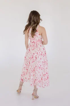 Ashley Sleeveless Collared Floral Print Midi Dress Blush