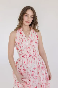 Ashley Sleeveless Collared Floral Print Midi Dress Blush