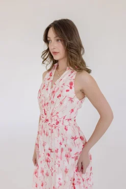 Ashley Sleeveless Collared Floral Print Midi Dress Blush