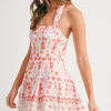 Ashlyn Sleeveless Halter Floral Print Flared Romper Red