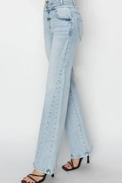 Aspen High Rise Double Button Straight Leg Jeans Light Wash