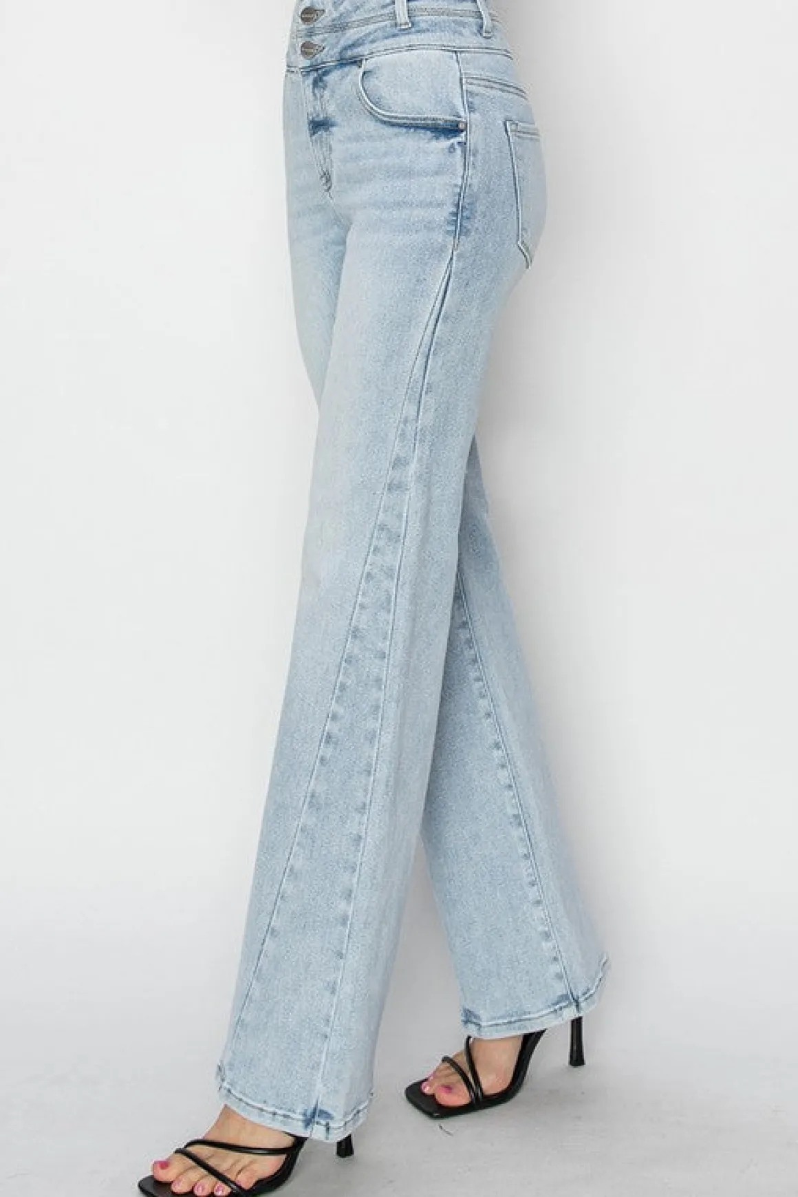 Aspen High Rise Double Button Straight Leg Jeans Light Wash