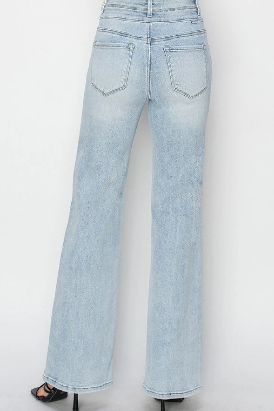 Aspen High Rise Double Button Straight Leg Jeans Light Wash