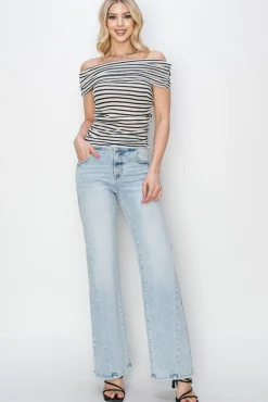 Aspen High Rise Double Button Straight Leg Jeans Light Wash