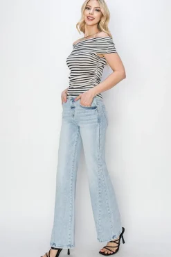 Aspen High Rise Double Button Straight Leg Jeans Light Wash