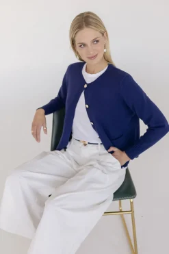 Astrid Long Sleeve Button Down Cardigan Navy