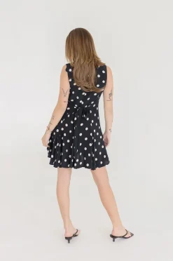 Athena Sleeveless Button Down Polka Dot Mini Dress Black