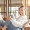 Audrina Long Sleeve Pointelle Sweater Top White