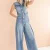 Becca Sleeveless Button Down Denim Jumpsuit Medium Wash