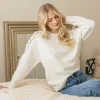 Beth Long Crochet Sleeve Sweater Top White
