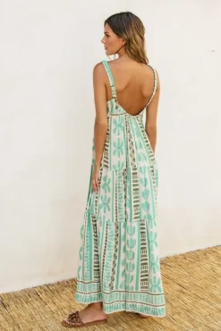 Bethany Sleeveless Abstract Print Maxi Dress Green