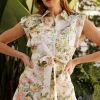 Blakely Short Sleeve Waist Tie Floral Romper White