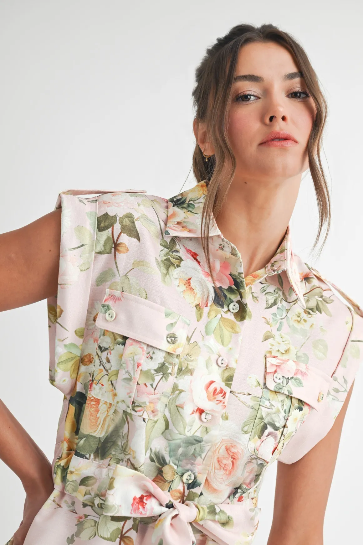 Blakely Short Sleeve Waist Tie Floral Romper White