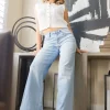 Bradley High Rise Raw Hem Wide Leg Jeans Light Wash