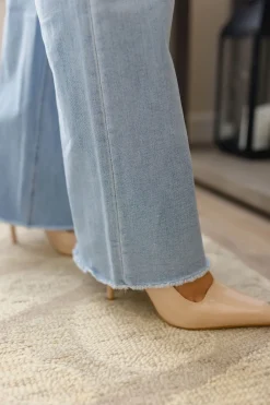 Bradley High Rise Raw Hem Wide Leg Jeans Light Wash