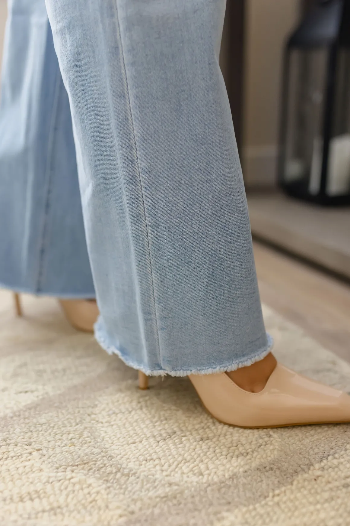 Bradley High Rise Raw Hem Wide Leg Jeans Light Wash