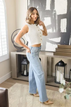 Bradley High Rise Raw Hem Wide Leg Jeans Light Wash