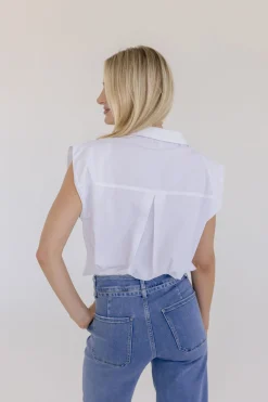 Brenda Sleeveless Button Down Top White