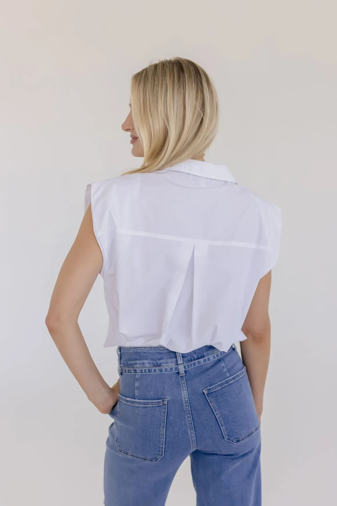 Brenda Sleeveless Button Down Top White