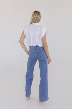 Brenda Sleeveless Button Down Top White