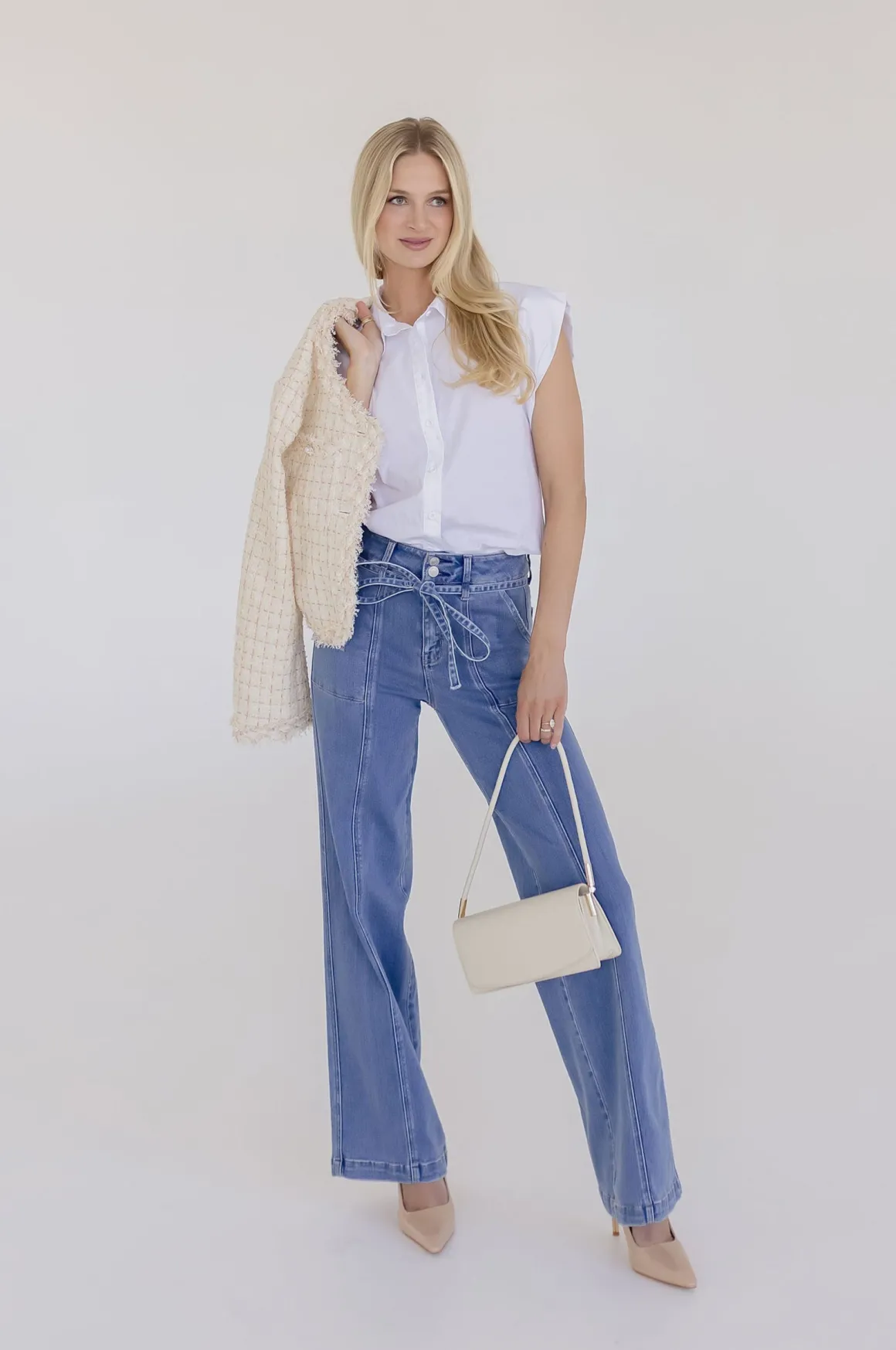 Brenda Sleeveless Button Down Top White
