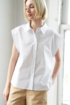 Brenda Sleeveless Button Down Top White