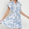 Brenna Short Dolman Sleeve Abstract Print Mini Dress Blue